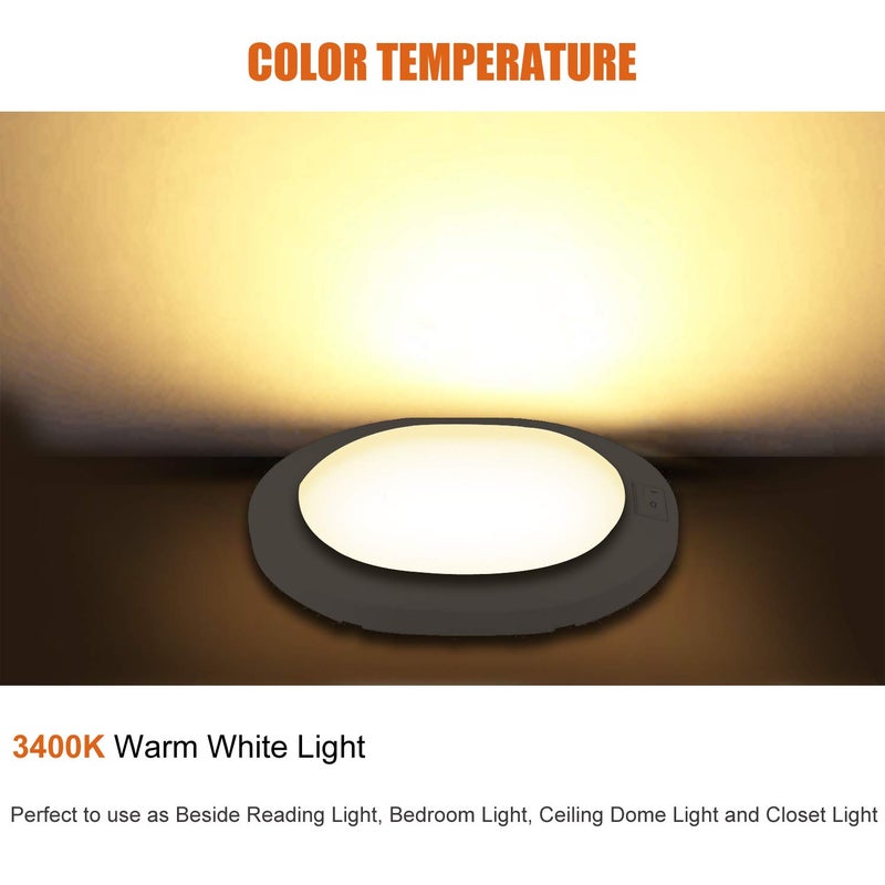 Facon 12V RV Ceiling Light with On&Off Switch, Oval Pancake Dome Light, RV Interior Light Fixture for RV Motorhomes Camper Caravan Trailer Boat - Image 2